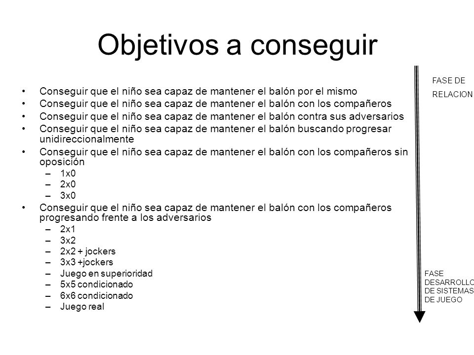 Objetivos a conseguir FASE DE. RELACION. Conseguir que el niño sea capaz de mantener el balón por el mismo.