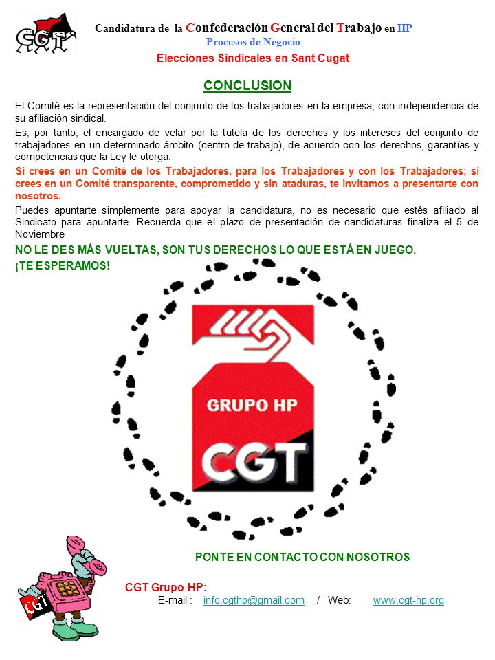 Elecciones Sindicales en Sant Cugat PONTE EN CONTACTO CON NOSOTROS