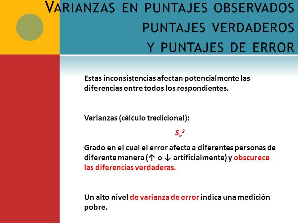 Varianzas en puntajes observados puntajes verdaderos y puntajes de error