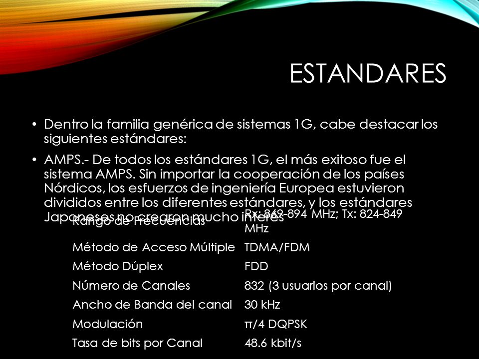 Estandares Dentro la familia genérica de sistemas 1G, cabe destacar los siguientes estándares: