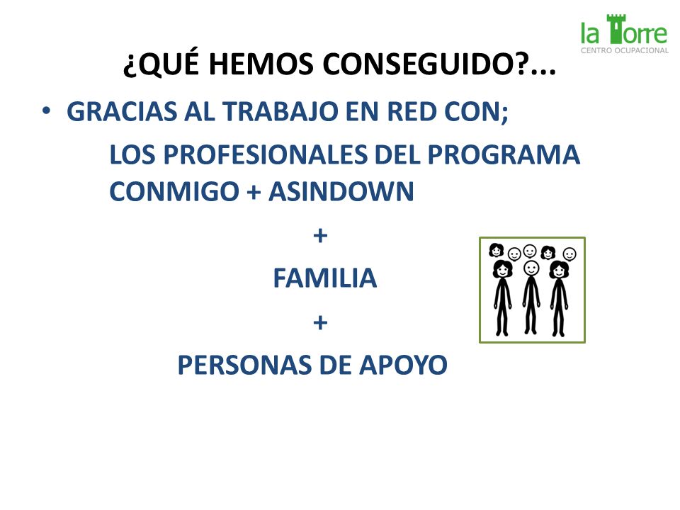 ¿QUÉ HEMOS CONSEGUIDO ... GRACIAS AL TRABAJO EN RED CON; FAMILIA
