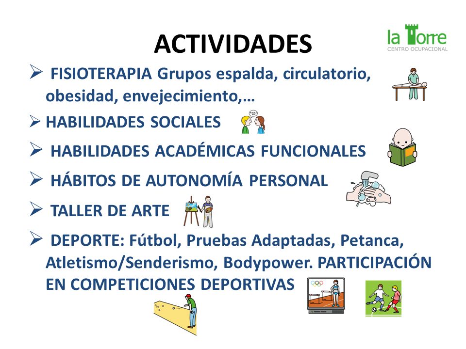 ACTIVIDADES FISIOTERAPIA Grupos espalda, circulatorio, obesidad, envejecimiento,… HABILIDADES SOCIALES.