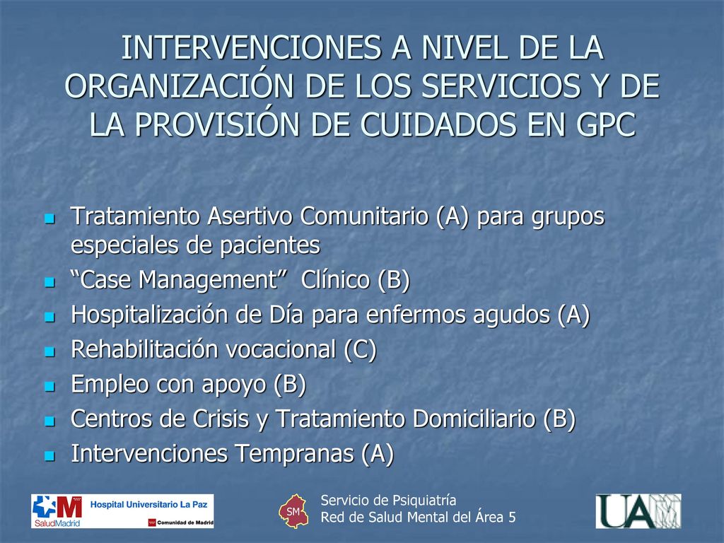 INTERVENCIONES A NIVEL DE LA ORGANIZACIÓN DE LOS SERVICIOS Y DE LA PROVISIÓN DE CUIDADOS EN GPC