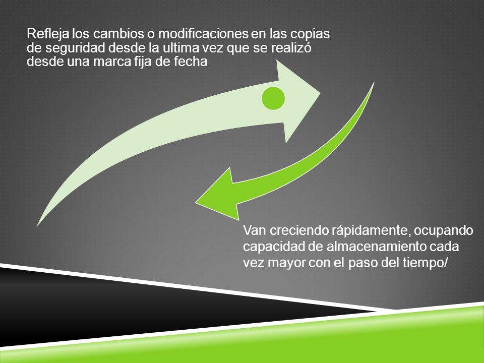Refleja los cambios o modificaciones en las copias de seguridad desde la ultima vez que se realizó desde una marca fija de fecha