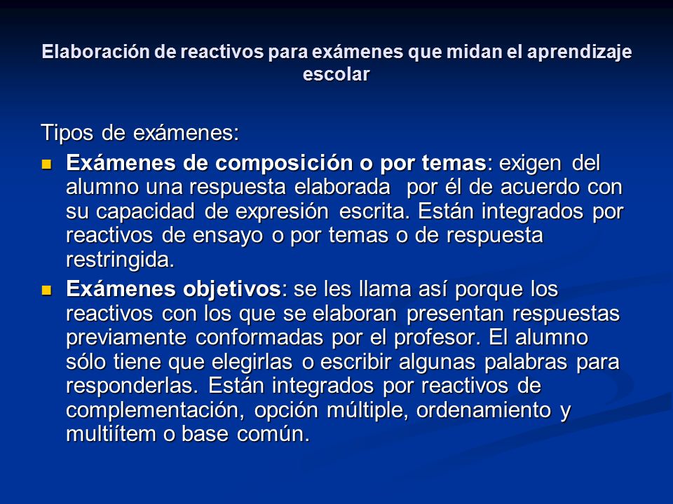 Elaboración de reactivos para exámenes que midan el aprendizaje escolar