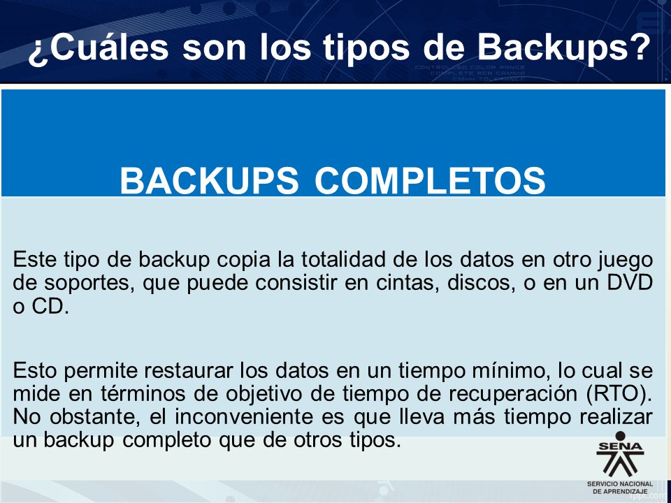 ¿Cuáles son los tipos de Backups
