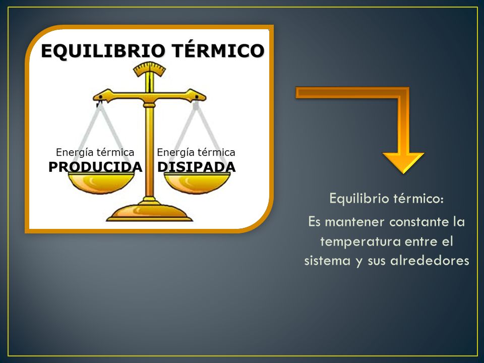 Equilibrio térmico: Es mantener constante la temperatura entre el sistema y sus alrededores