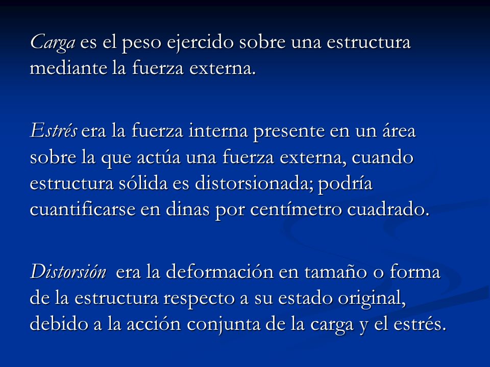 Carga es el peso ejercido sobre una estructura mediante la fuerza externa.