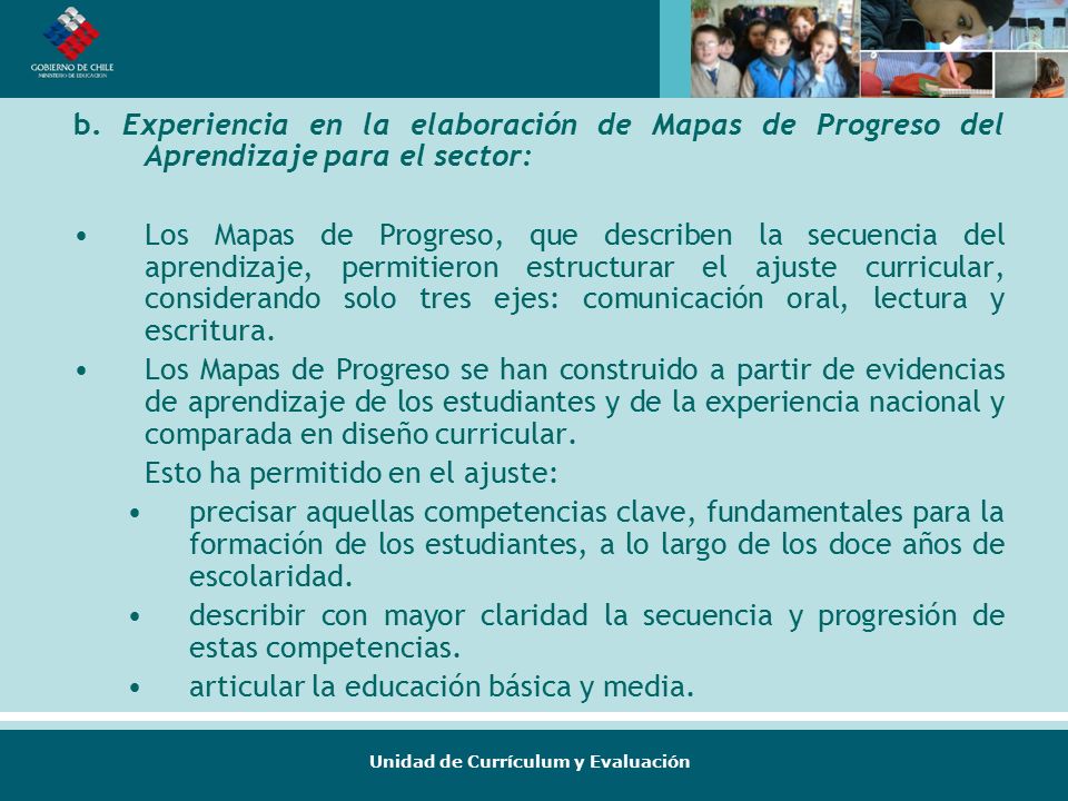 b. Experiencia en la elaboración de Mapas de Progreso del Aprendizaje para el sector: