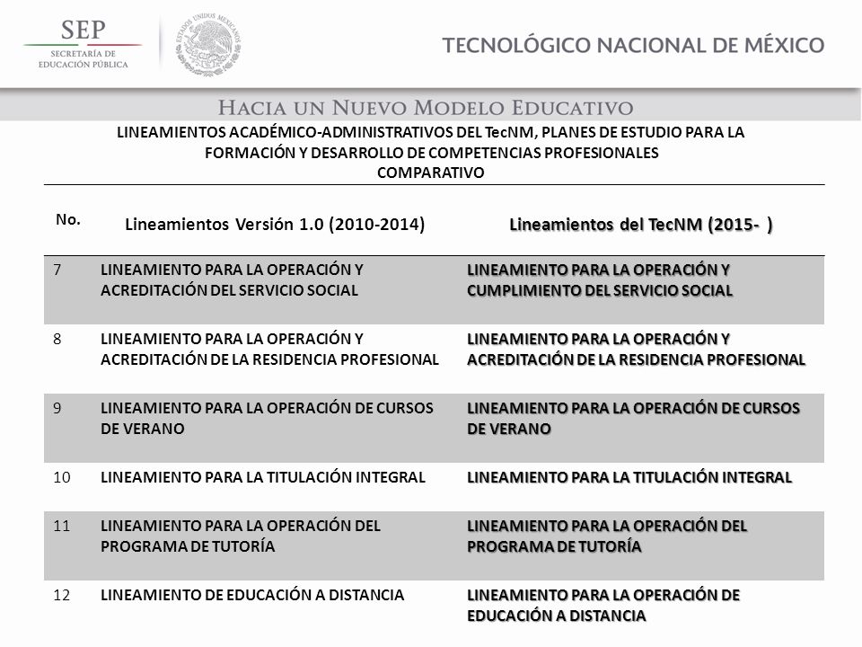 Lineamientos Versión 1.0 ( ) Lineamientos del TecNM (2015- )
