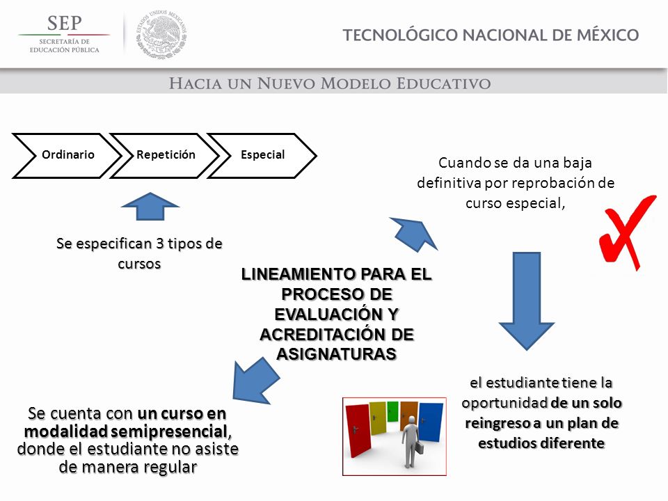 Ordinario Repetición. Especial. Cuando se da una baja definitiva por reprobación de curso especial,