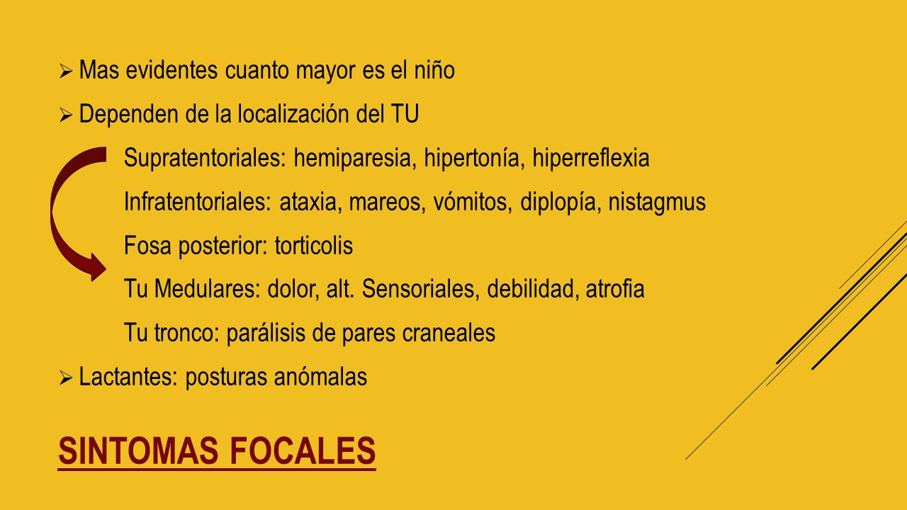 SINTOMAS FOCALES Mas evidentes cuanto mayor es el niño