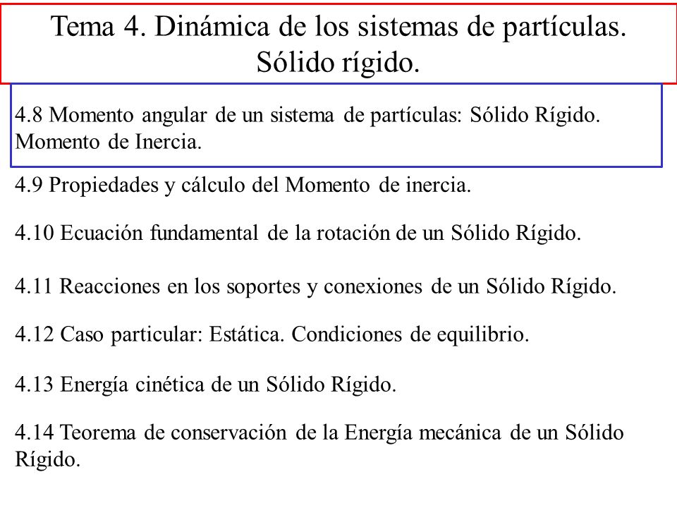 Tema 4. Dinámica de los sistemas de partículas. Sólido rígido.