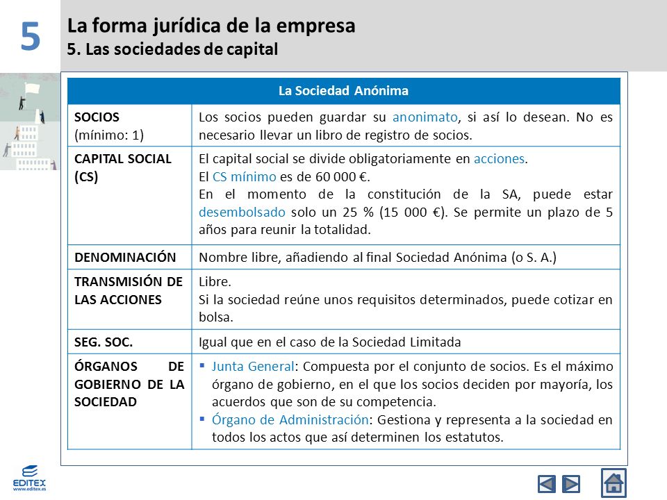 5 La forma jurídica de la empresa 5. Las sociedades de capital