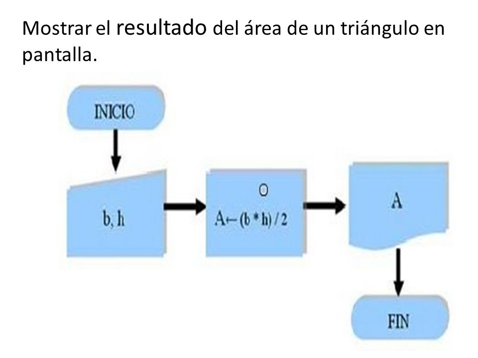 Mostrar el resultado del área de un triángulo en pantalla.