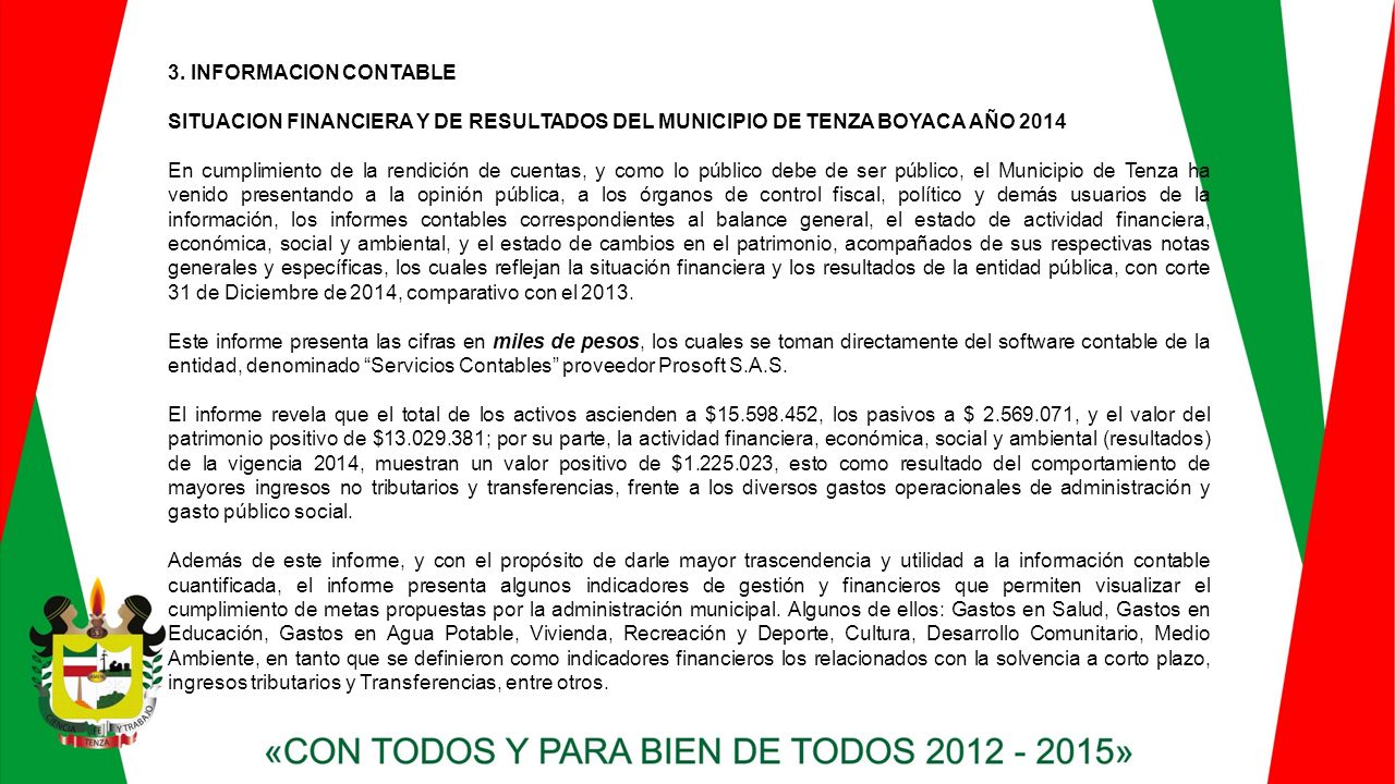 3. INFORMACION CONTABLE SITUACION FINANCIERA Y DE RESULTADOS DEL MUNICIPIO DE TENZA BOYACA AÑO