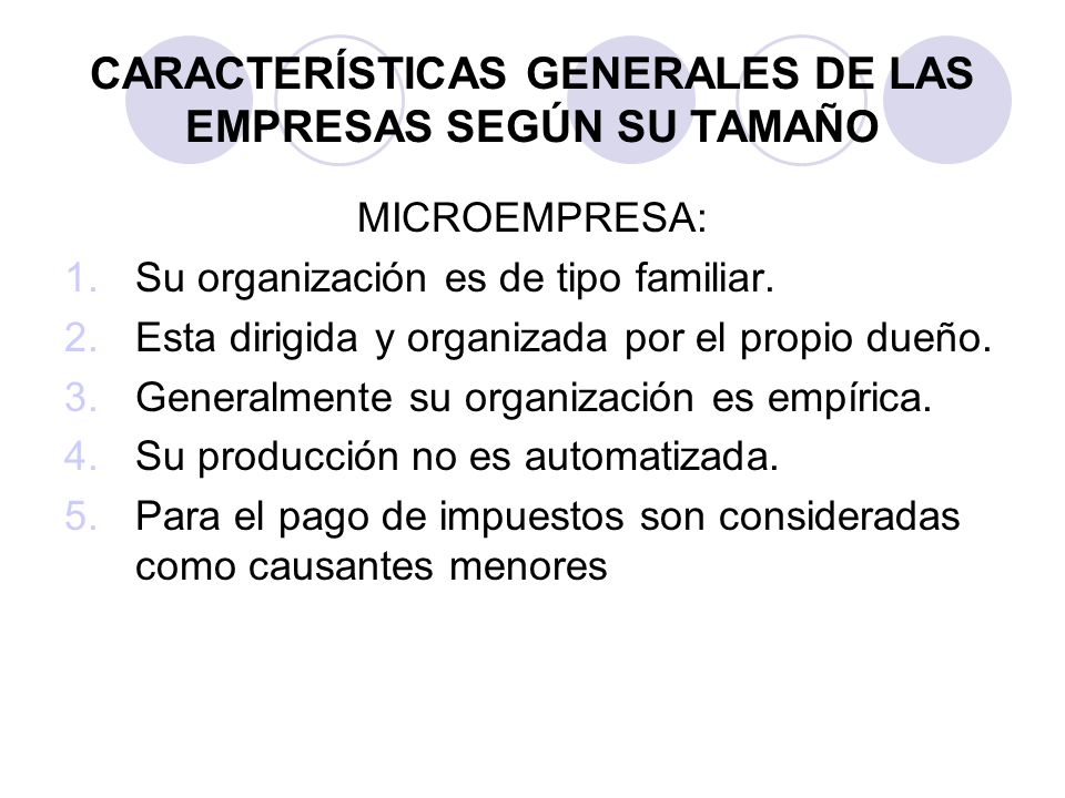 CARACTERÍSTICAS GENERALES DE LAS EMPRESAS SEGÚN SU TAMAÑO