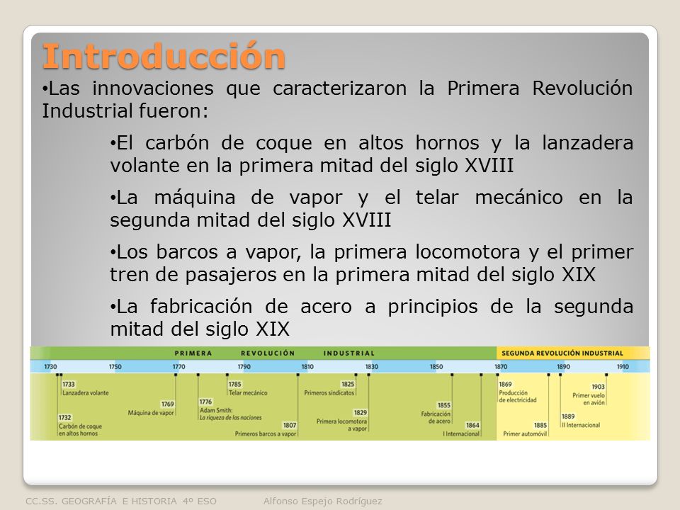 Introducción Las innovaciones que caracterizaron la Primera Revolución Industrial fueron: