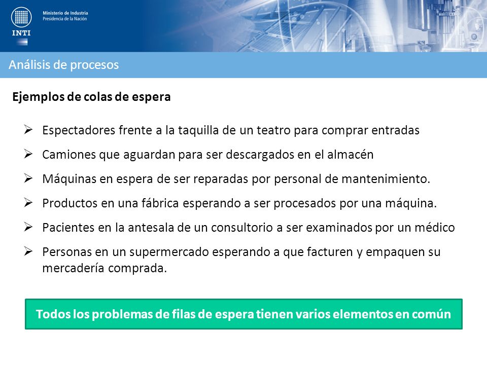 Análisis de procesos Ejemplos de colas de espera. Espectadores frente a la taquilla de un teatro para comprar entradas.