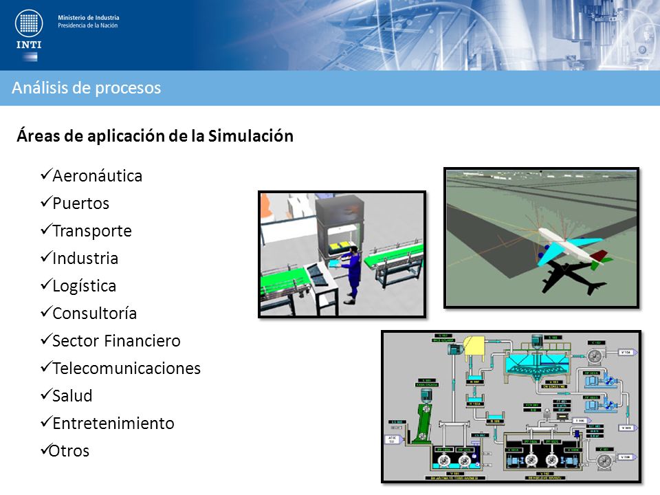 Análisis de procesos Áreas de aplicación de la Simulación. Aeronáutica. Puertos. Transporte. Industria.