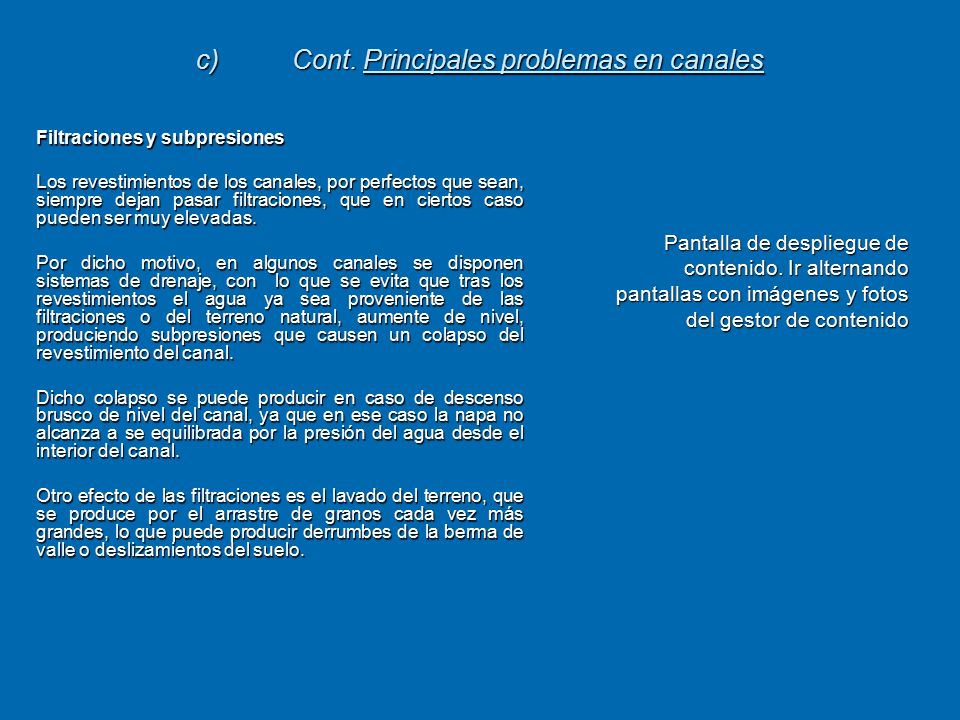 c) Cont. Principales problemas en canales