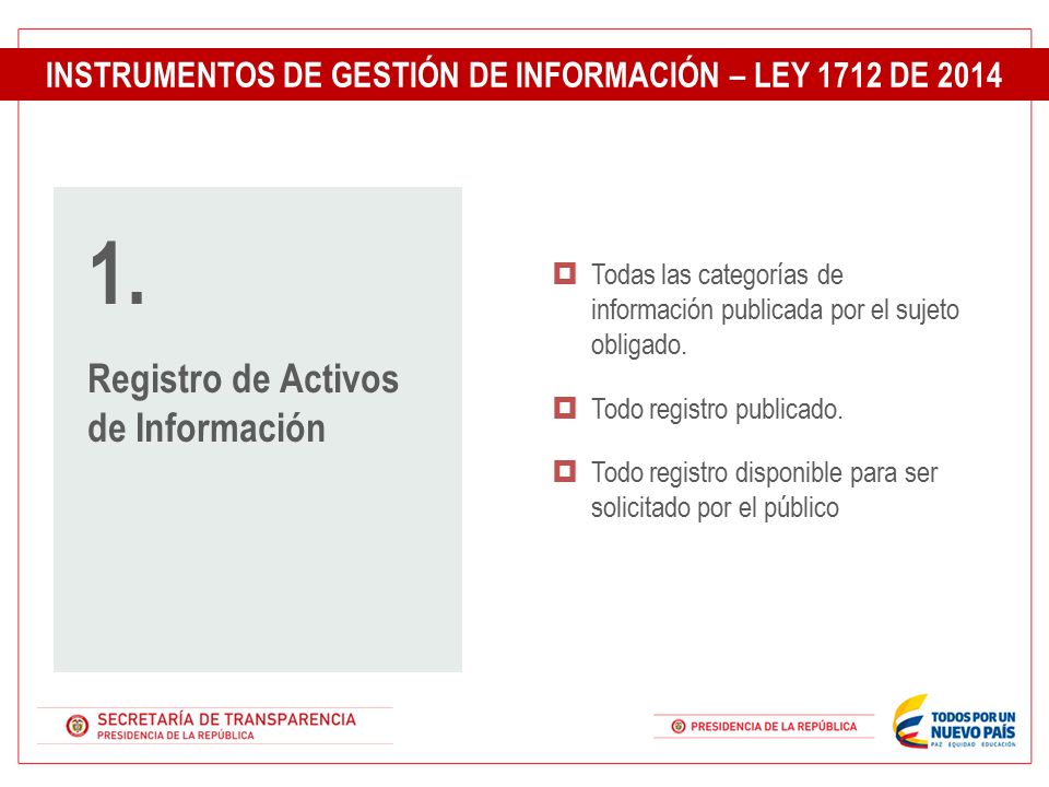 INSTRUMENTOS DE GESTIÓN DE INFORMACIÓN – LEY 1712 DE 2014