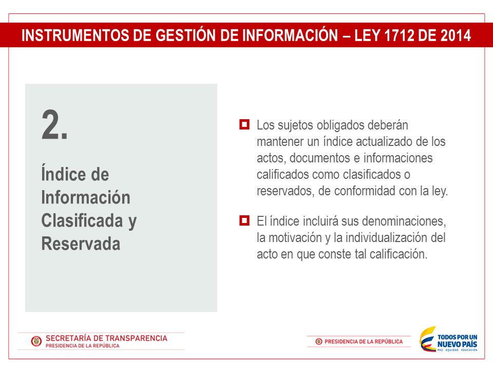 INSTRUMENTOS DE GESTIÓN DE INFORMACIÓN – LEY 1712 DE 2014