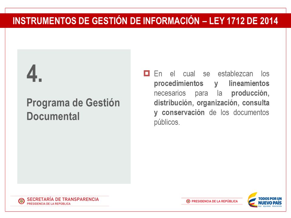 INSTRUMENTOS DE GESTIÓN DE INFORMACIÓN – LEY 1712 DE 2014