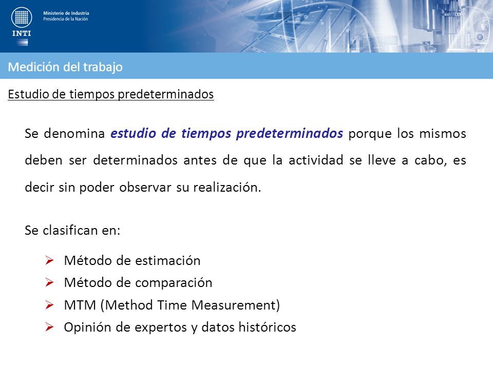 MTM (Method Time Measurement) Opinión de expertos y datos históricos