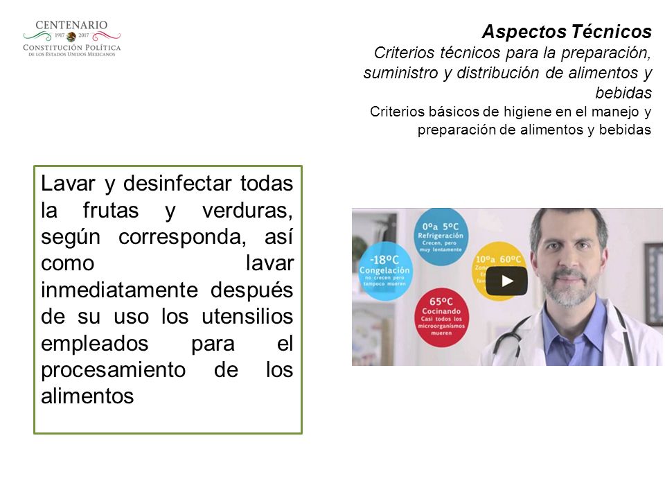 Aspectos Técnicos Criterios técnicos para la preparación, suministro y distribución de alimentos y bebidas Criterios básicos de higiene en el manejo y preparación de alimentos y bebidas
