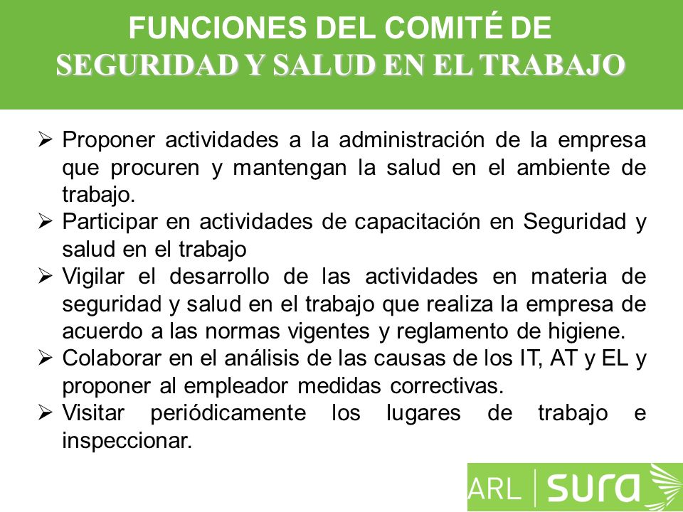 FUNCIONES DEL COMITÉ DE SEGURIDAD Y SALUD EN EL TRABAJO