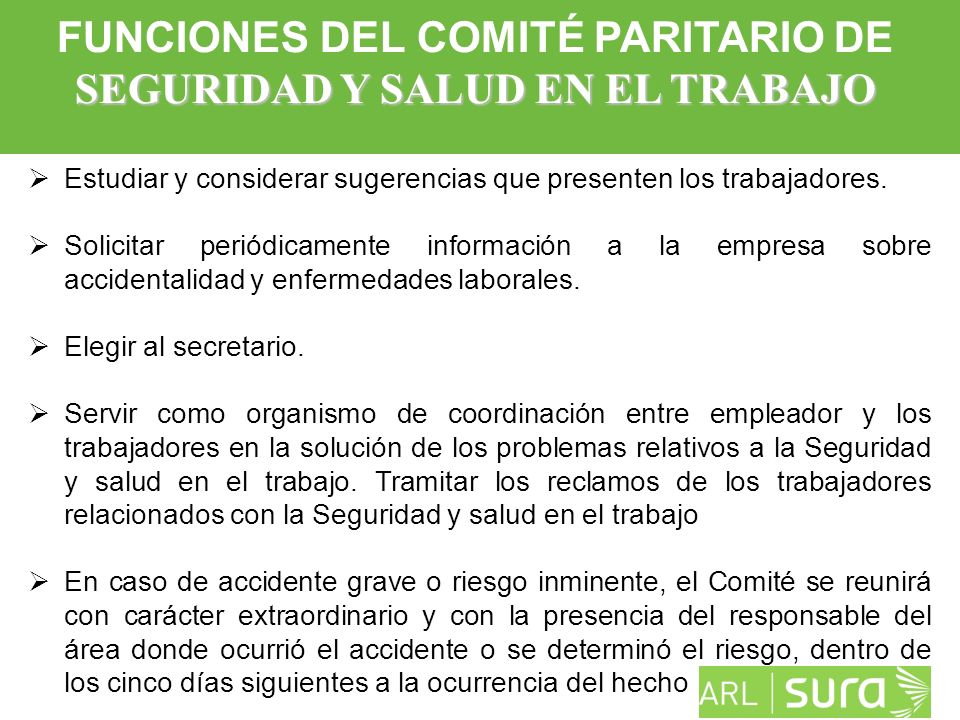 FUNCIONES DEL COMITÉ PARITARIO DE SEGURIDAD Y SALUD EN EL TRABAJO