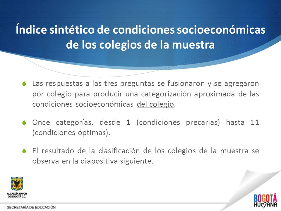 Índice sintético de condiciones socioeconómicas de los colegios de la muestra