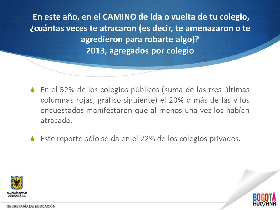 En este año, en el CAMINO de ida o vuelta de tu colegio, ¿cuántas veces te atracaron (es decir, te amenazaron o te agredieron para robarte algo) 2013, agregados por colegio