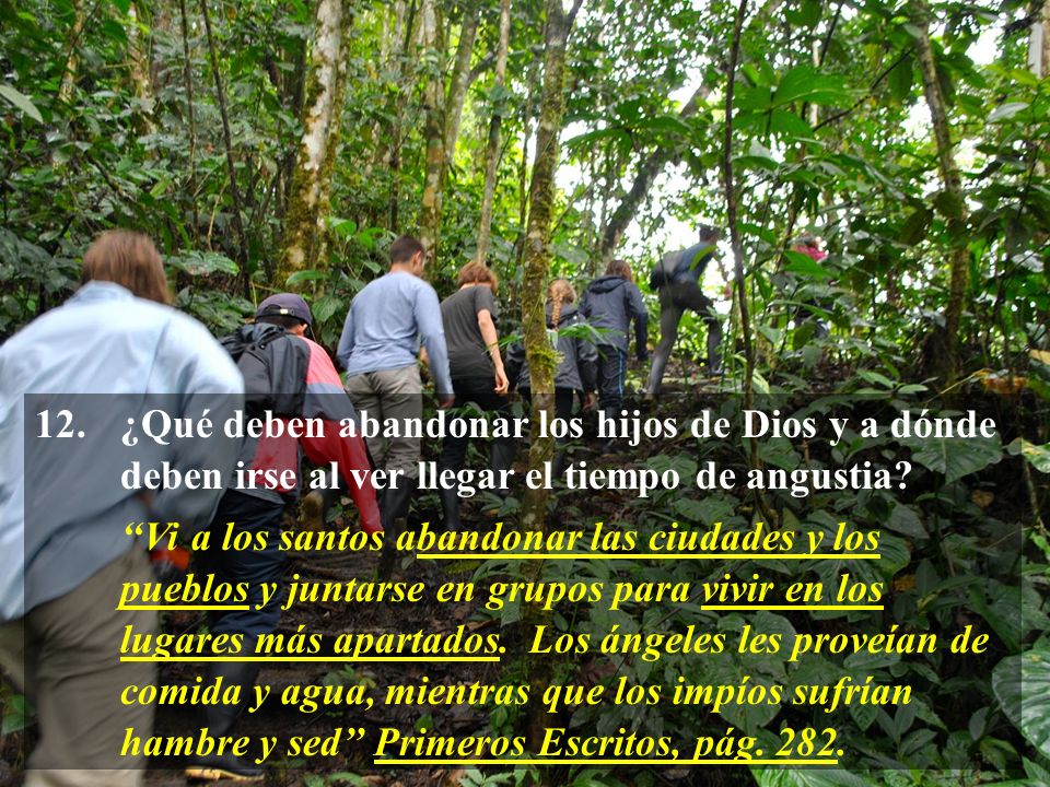 12. ¿Qué deben abandonar los hijos de Dios y a dónde deben irse al ver llegar el tiempo de angustia