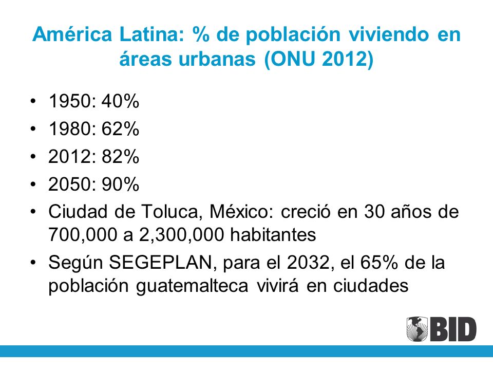 América Latina: % de población viviendo en áreas urbanas (ONU 2012)