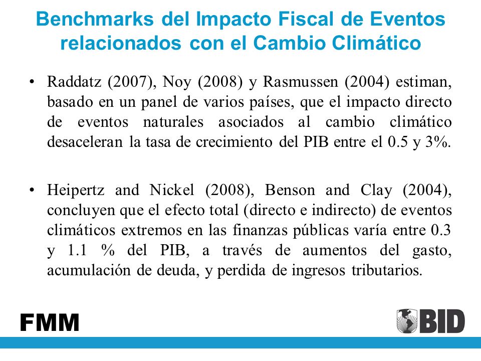 Benchmarks del Impacto Fiscal de Eventos relacionados con el Cambio Climático