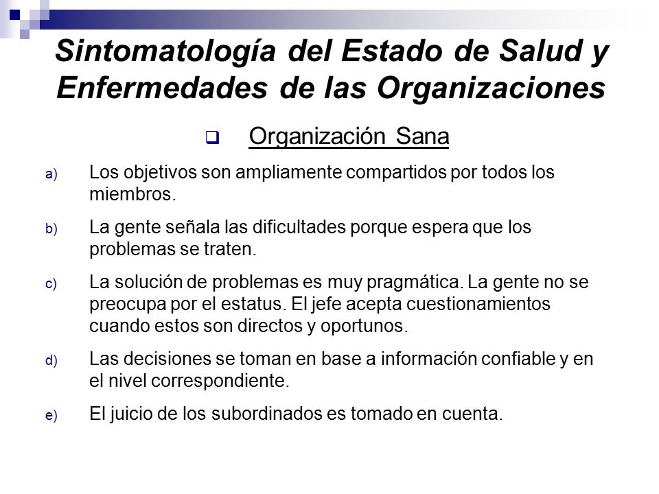 Sintomatología del Estado de Salud y Enfermedades de las Organizaciones