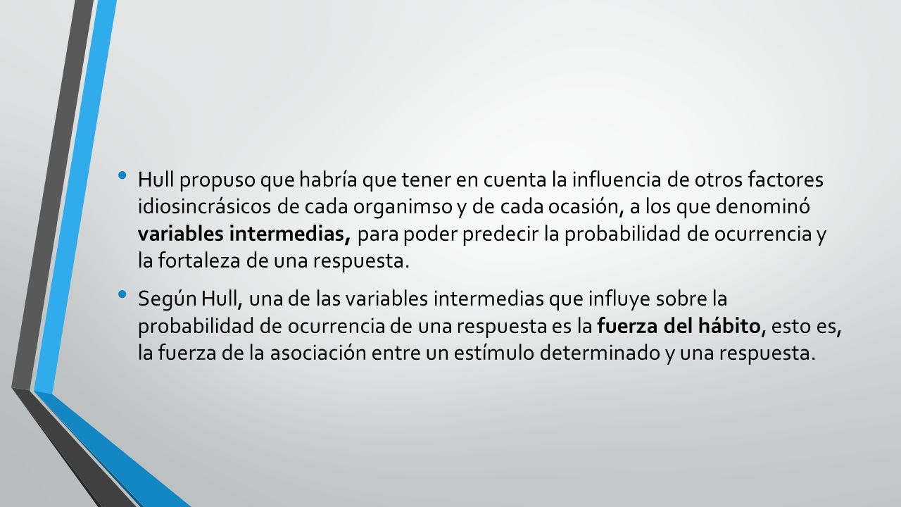 Hull propuso que habría que tener en cuenta la influencia de otros factores idiosincrásicos de cada organimso y de cada ocasión, a los que denominó variables intermedias, para poder predecir la probabilidad de ocurrencia y la fortaleza de una respuesta.