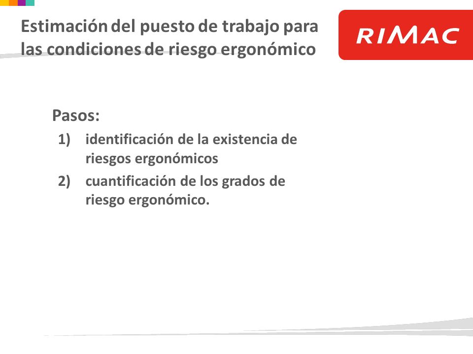 Estimación del puesto de trabajo para las condiciones de riesgo ergonómico