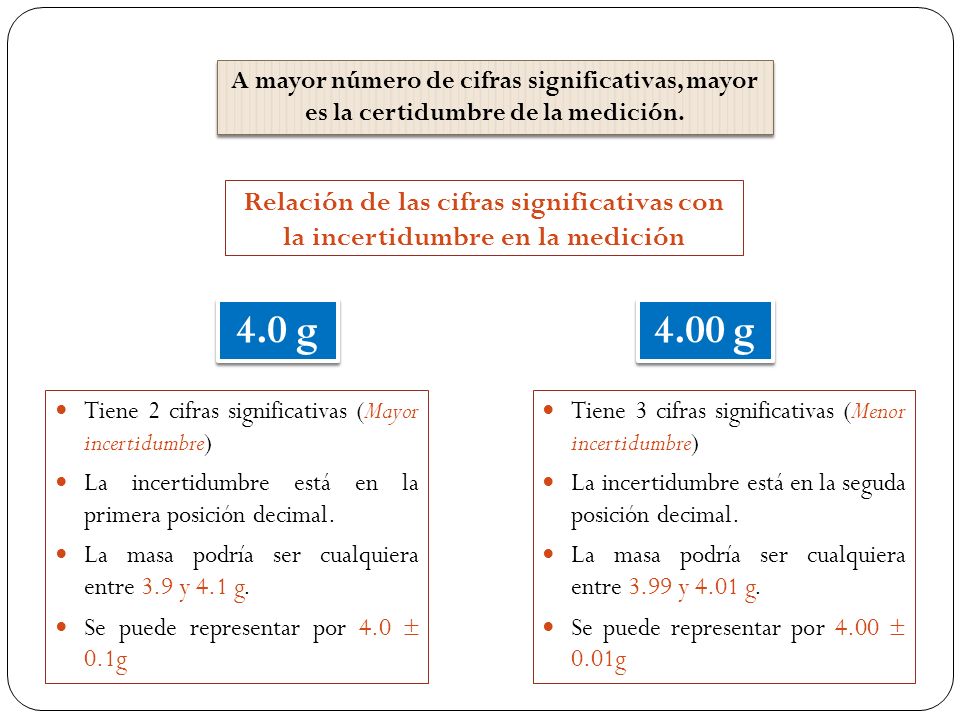 A mayor número de cifras significativas, mayor es la certidumbre de la medición.
