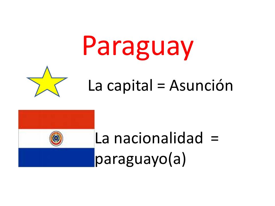 Paraguay La capital = Asunción La nacionalidad = paraguayo(a)