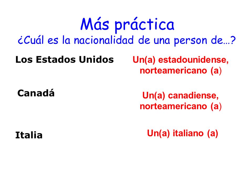 Más práctica ¿Cuál es la nacionalidad de una person de…
