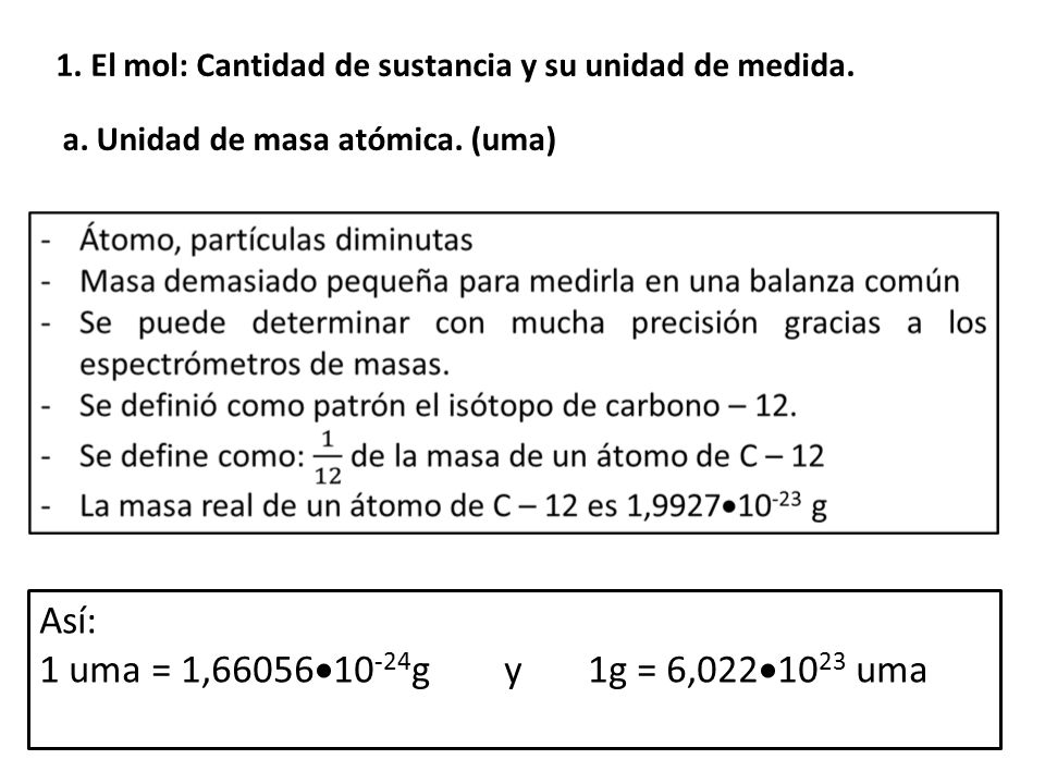 1. El mol: Cantidad de sustancia y su unidad de medida.