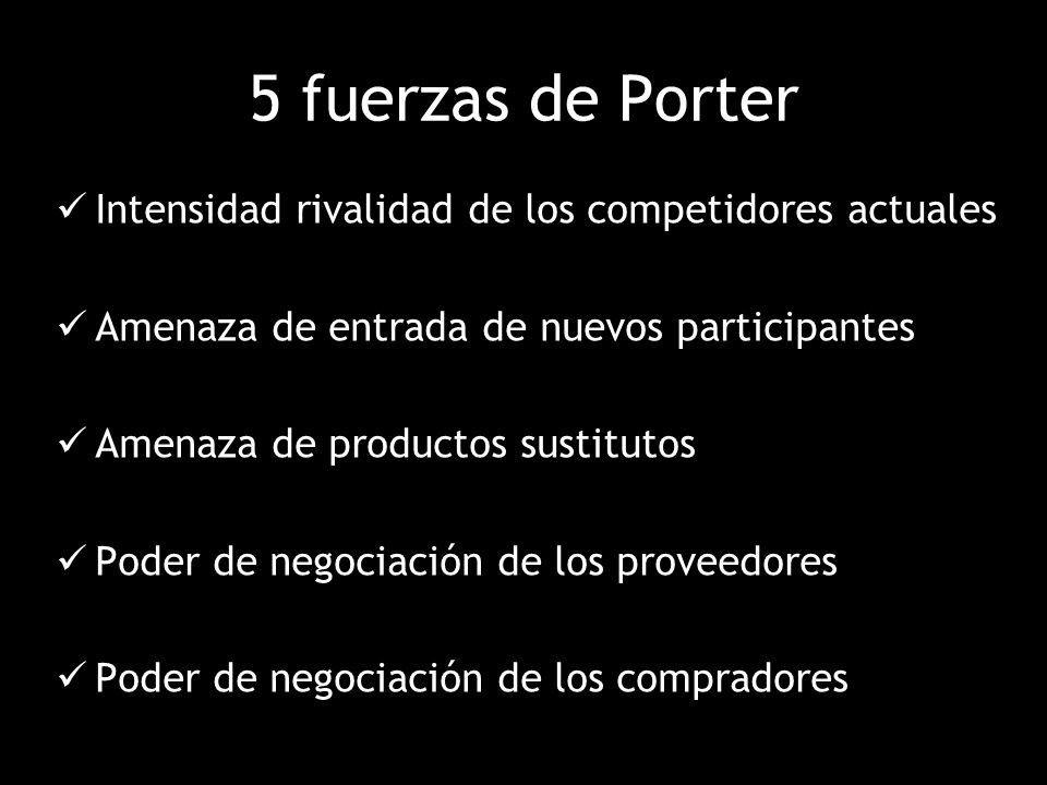 5 fuerzas de Porter Intensidad rivalidad de los competidores actuales