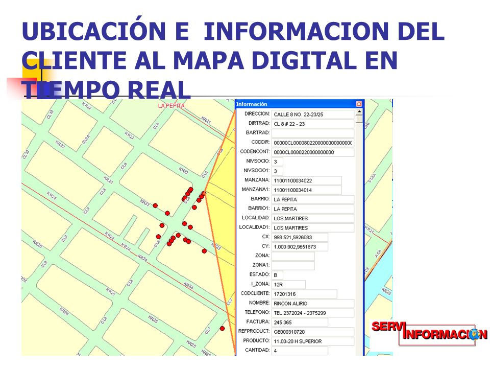 UBICACIÓN E INFORMACION DEL CLIENTE AL MAPA DIGITAL EN TIEMPO REAL