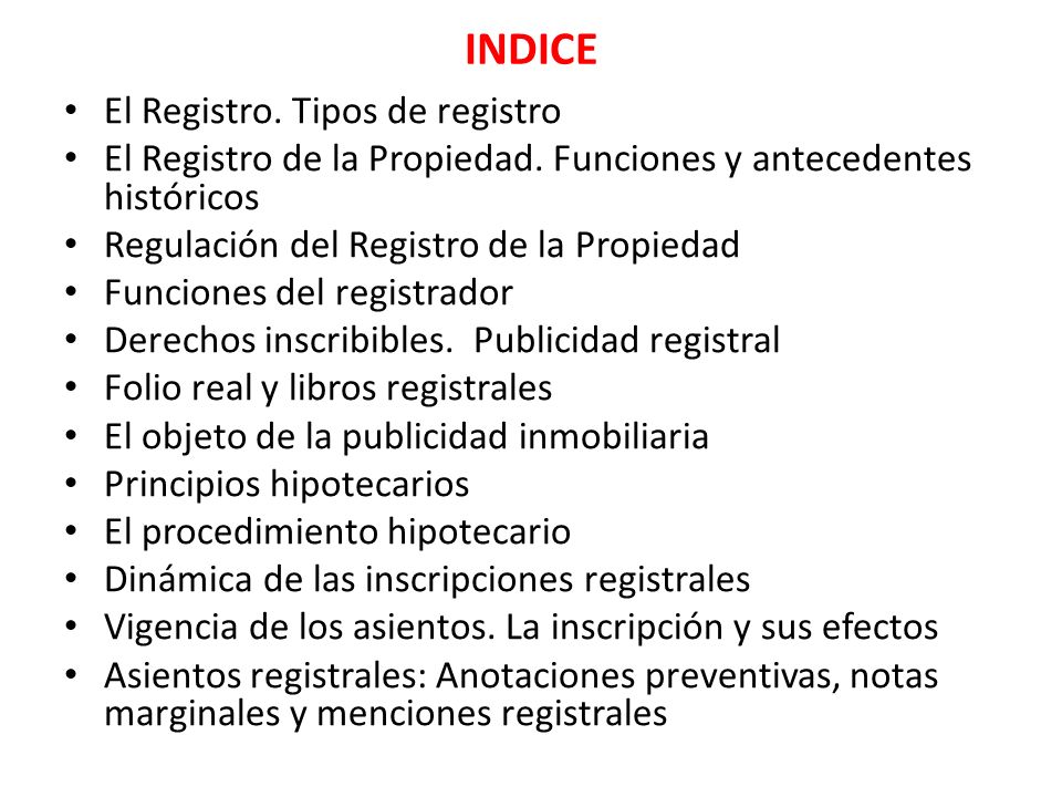 INDICE El Registro. Tipos de registro