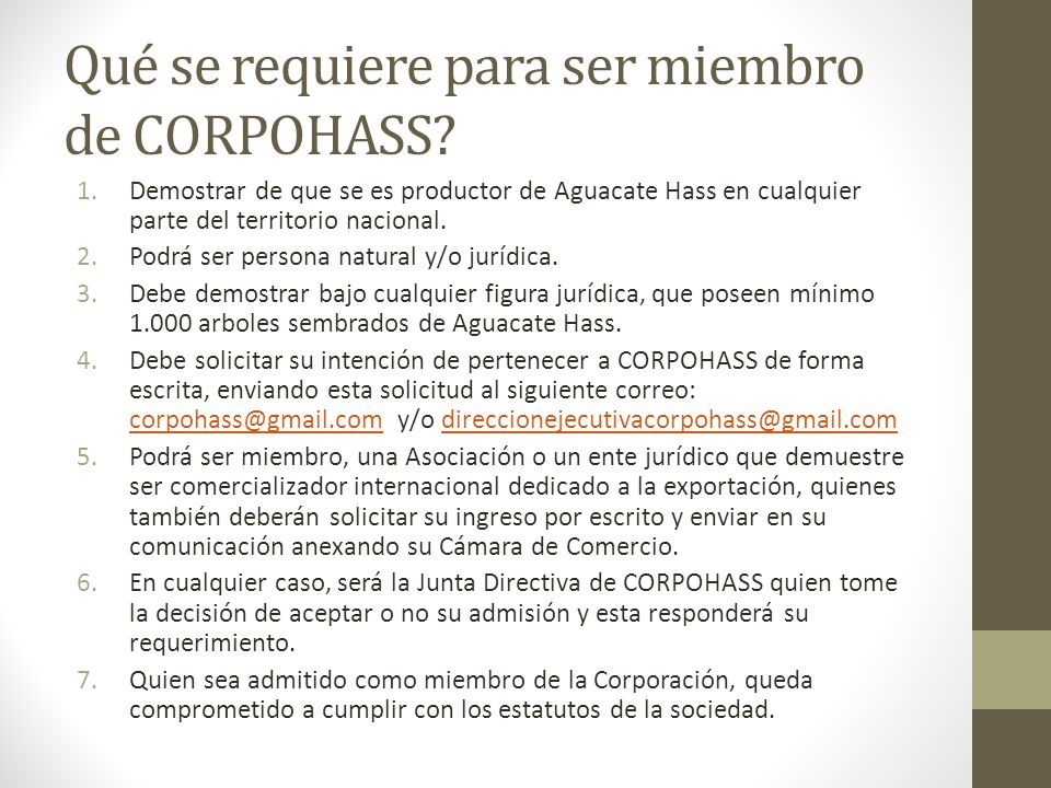 Qué se requiere para ser miembro de CORPOHASS