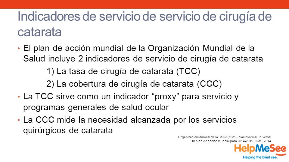Indicadores de servicio de servicio de cirugía de catarata