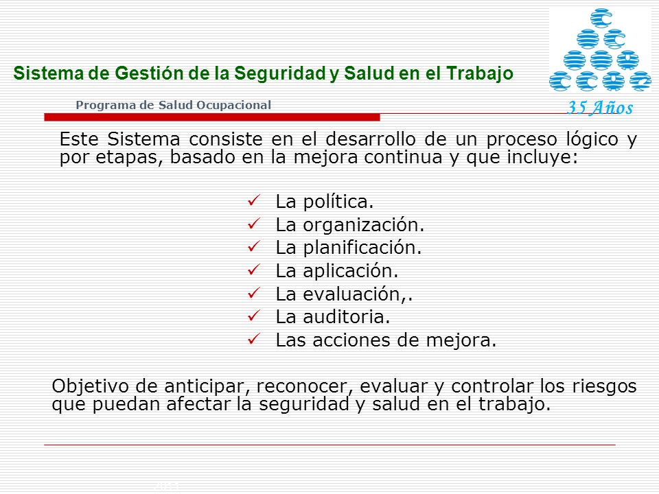 Sistema de Gestión de la Seguridad y Salud en el Trabajo Programa de Salud Ocupacional